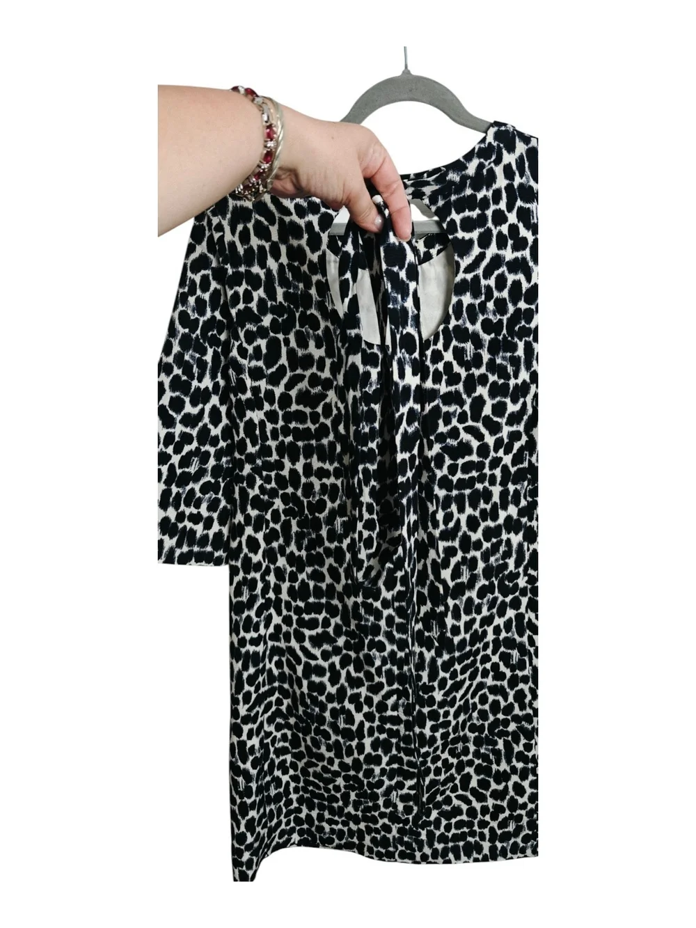kate spade Black and White Leopard Print Long Sleeve Shift Dress